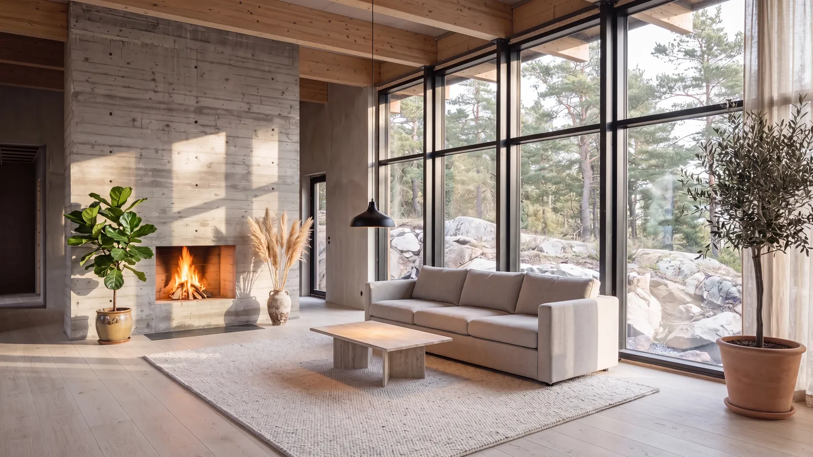 Rendering: inredd: pendel, växter, gardin